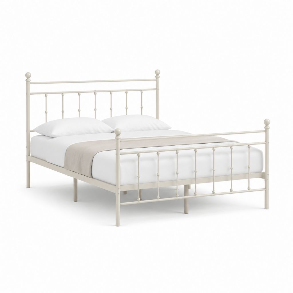Cadre de lit double en acier blanc 140 x 190 cm avec tête et pied de lit à barreaux