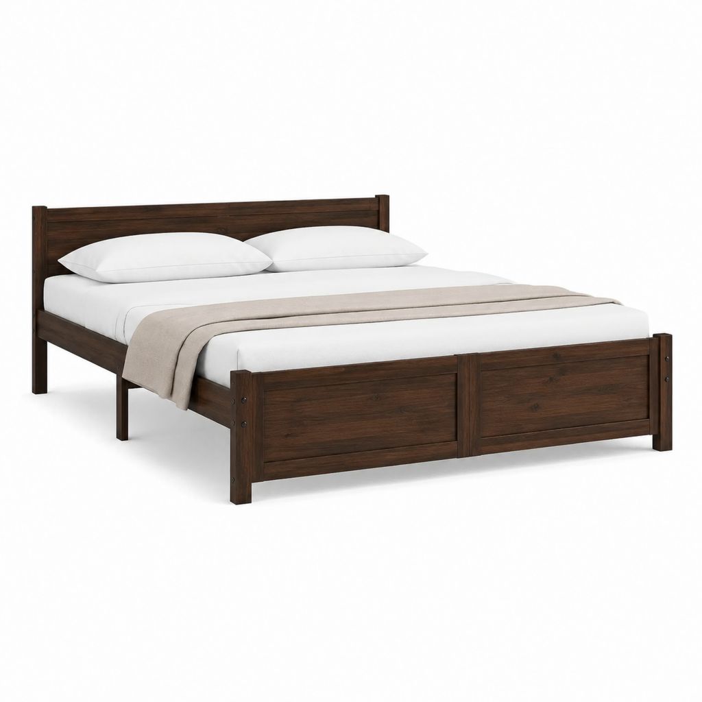Cadre de lit double 160 x 200 cm marron foncé en pin massif rectangulaire