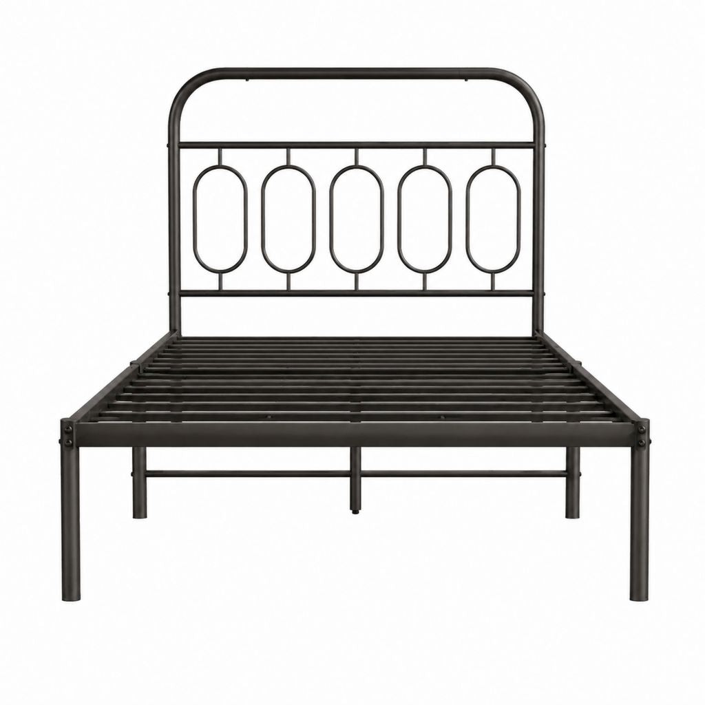 Lit simple noir en acier rectangulaire avec sommier à lattes 90 x 190 cm