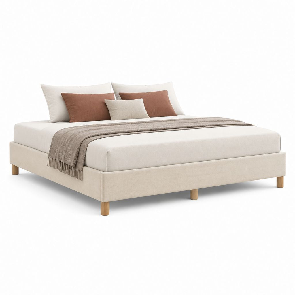 Lit double avec cadre beige en polyester 160 x 200 cm