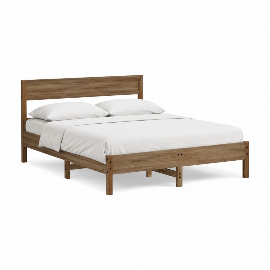 Cadre de lit double marron en bois massif avec tête de lit 160 x 200 cm