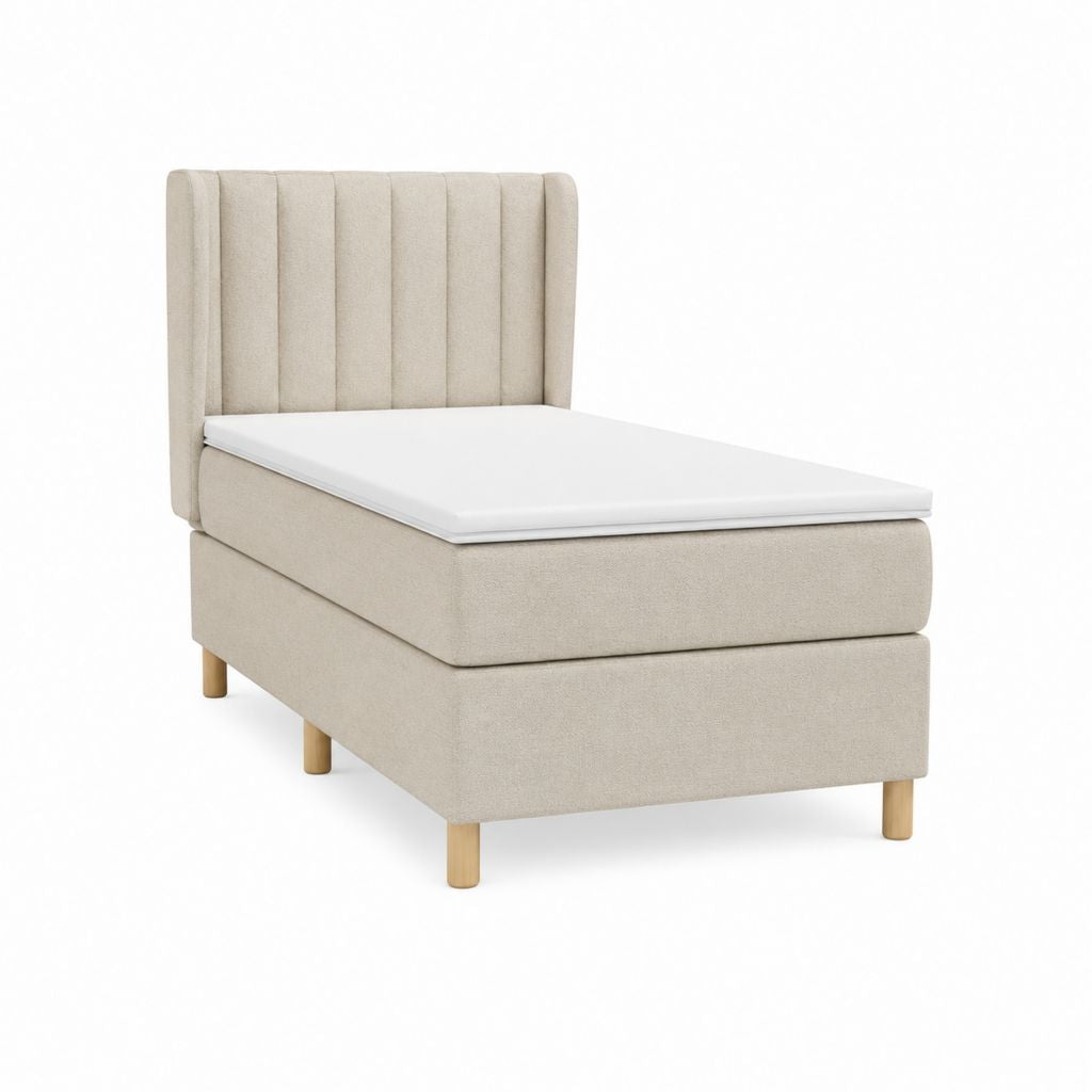 Lit simple avec matelas 90 x 200 cm beige en polyester tête de lit capitonnée rectangulaire