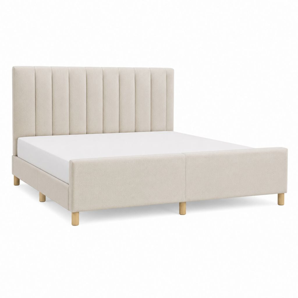 Lit double 160 x 200 cm beige en polyester rectangulaire avec tête de lit rembourrée 170 x 214 x 120 cm