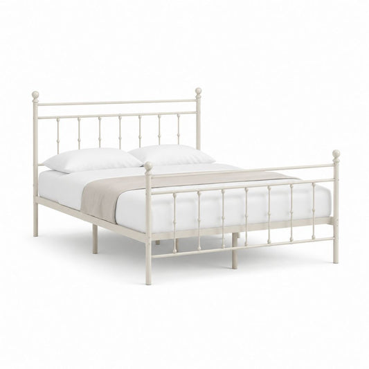 Cadre de lit double en acier blanc 140 x 190 cm avec tête et pied de lit à barreaux