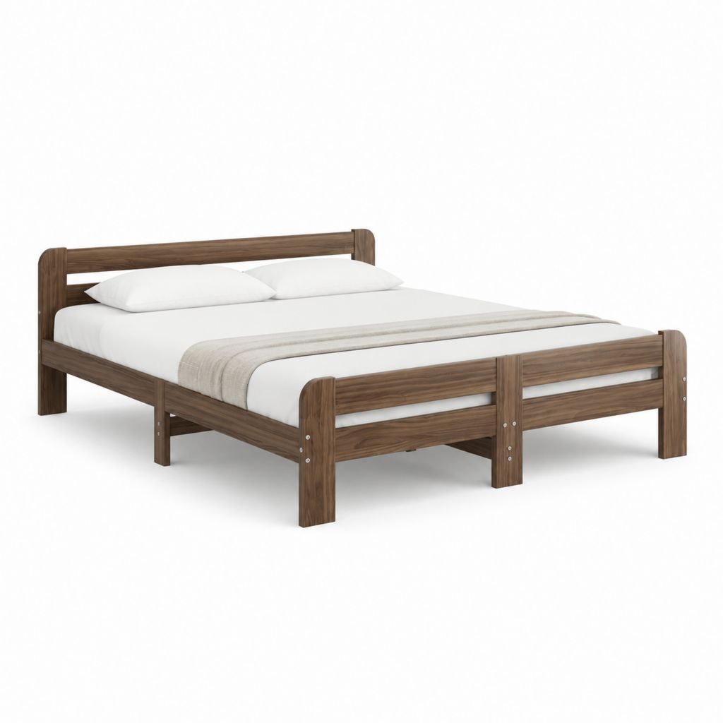 Lit double avec cadre en bois massif brun noyer pour matelas 160 x 200 cm 214 x 166 x 95 cm