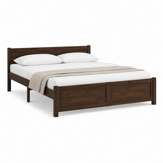 Cadre de lit double 160 x 200 cm marron foncé en pin massif rectangulaire