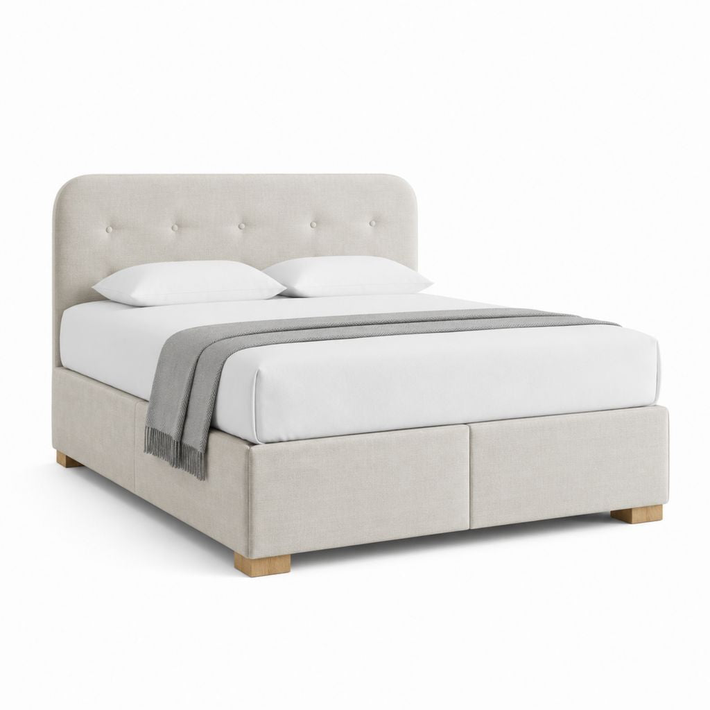 Lit double capitonné beige en polyester 160 x 200 cm avec cadre rembourré