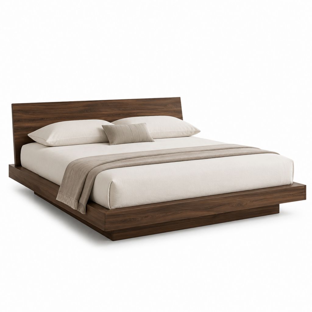 Cadre de lit double marron noyer en panneaux MDF 160 x 200 cm