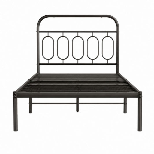 Lit simple noir en acier rectangulaire avec sommier à lattes 90 x 190 cm