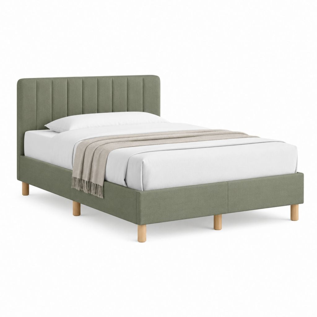 Cadre de lit double 160 x 200 cm vert sauge en polyester avec tête de lit capitonnée