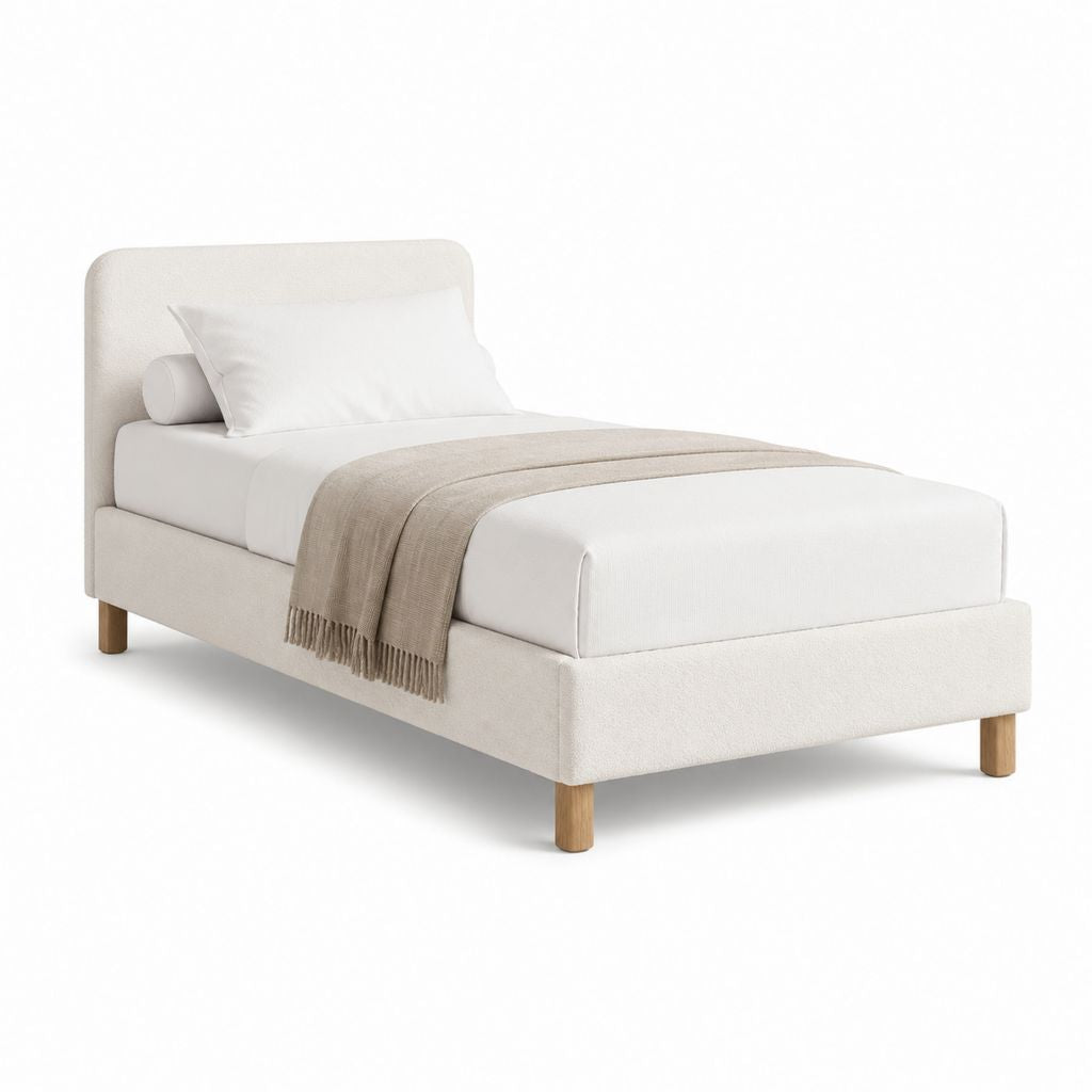 Lit simple cadre de lit beige en polyester rectangulaire 90 x 190 cm