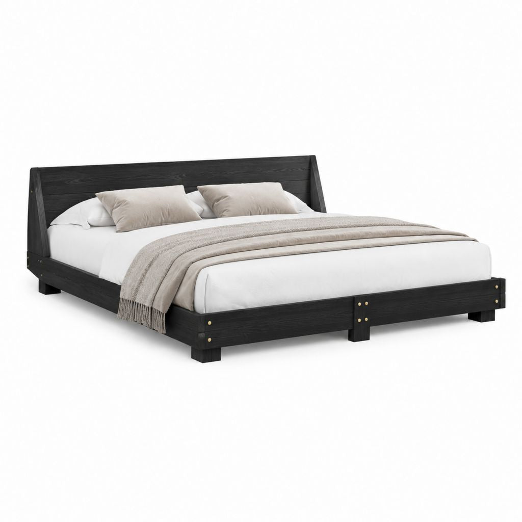 Lit double cadre rectangulaire noir en pin massif 160 x 200 cm