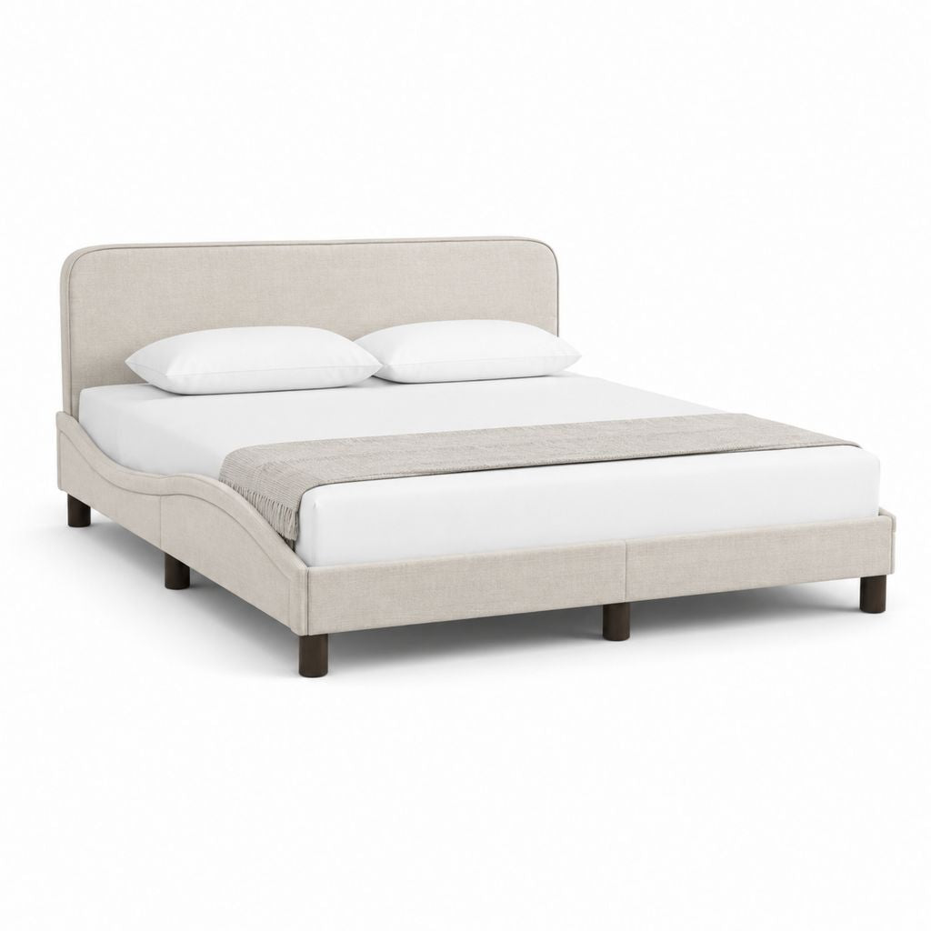 Lit double avec cadre beige en polyester rectangulaire 160 x 200 cm 174 x 218 x 105 cm