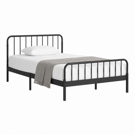Cadre de lit double noir en acier 140 x 190 cm avec tête et pied de lit à barreaux