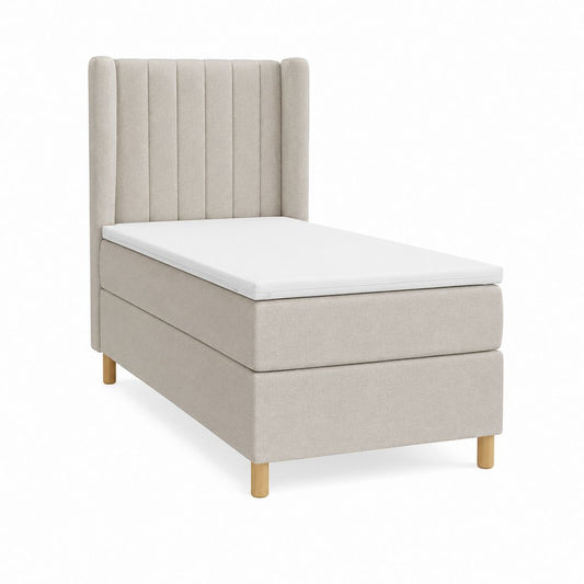 Lit simple 90 x 200 cm beige en polyester avec tête de lit capitonnée