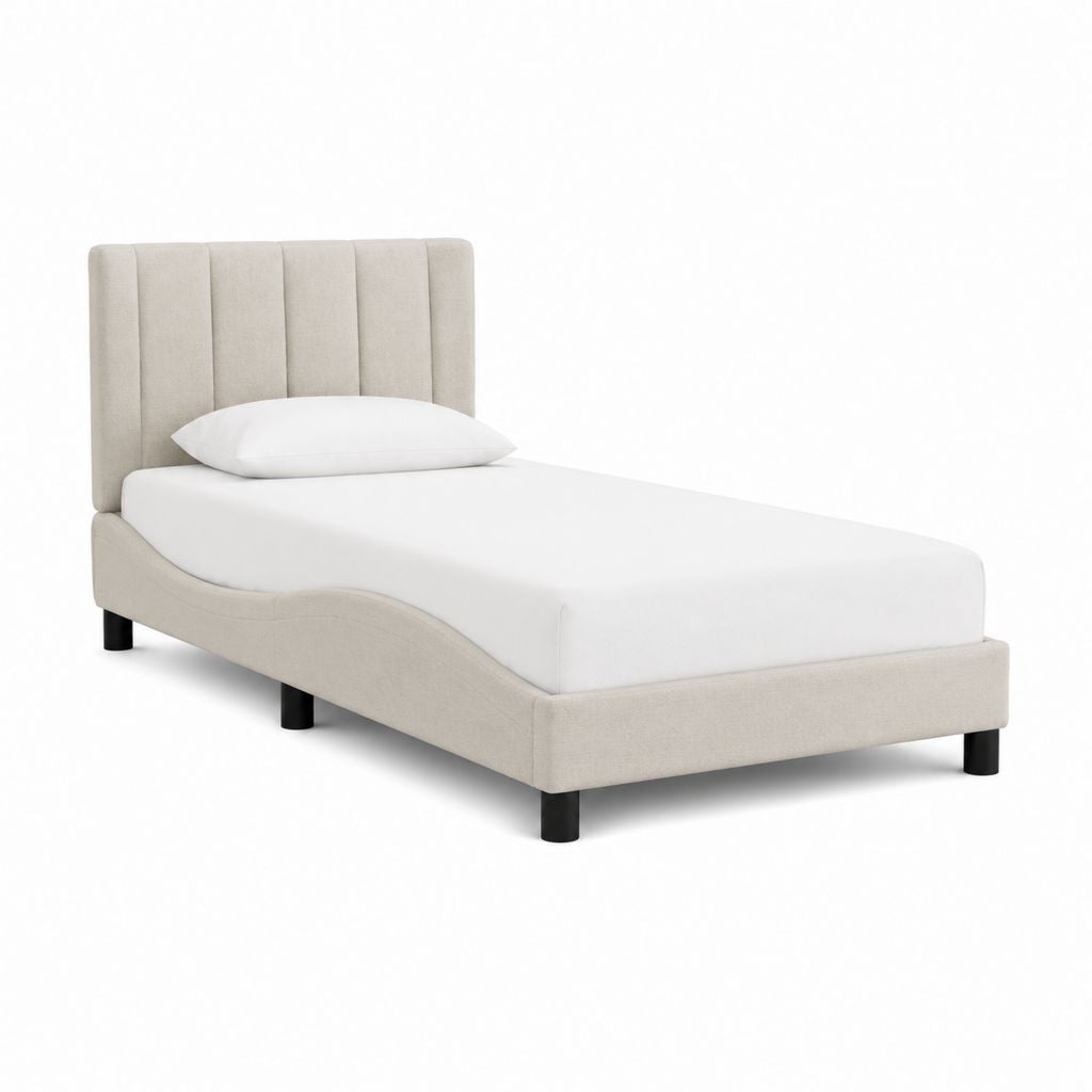 Lit une place capitonné beige en polyester 90 x 190 cm