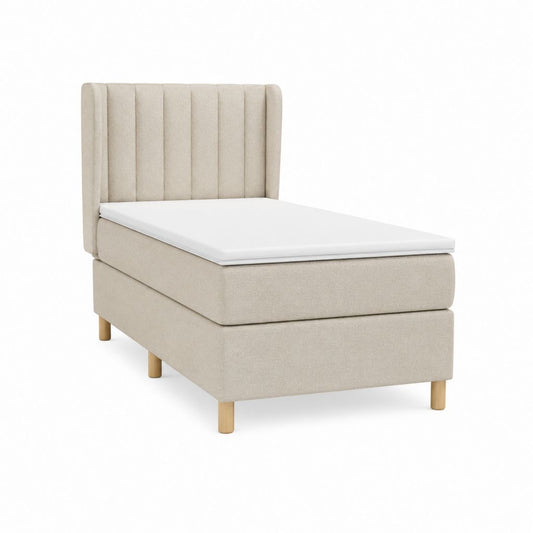 Lit simple avec matelas 90 x 200 cm beige en polyester tête de lit capitonnée rectangulaire